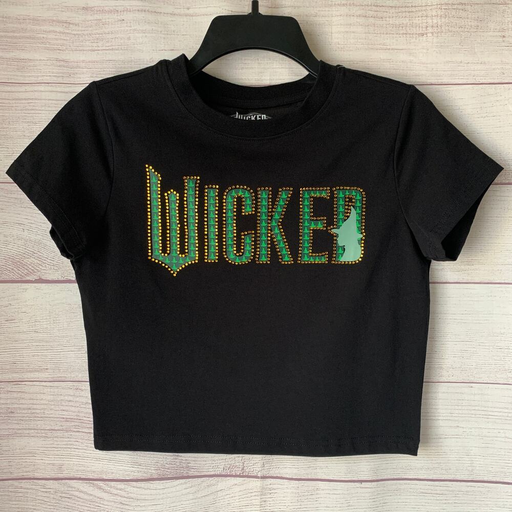 Universal Studios Black WICKED Crop Top with Rhinestone Jewels Elphaba Size L